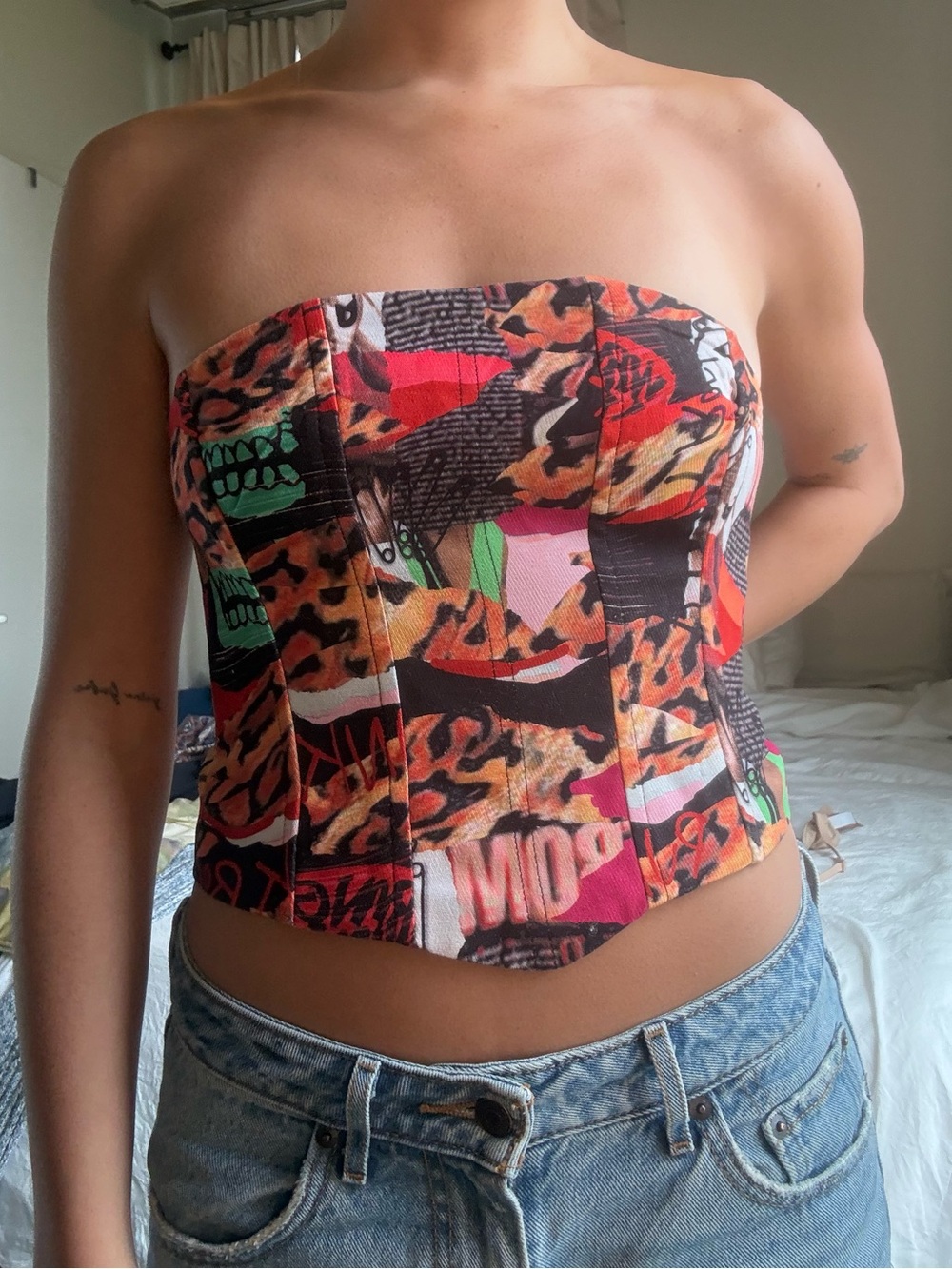 Princess Polly Multicolor Strapless Printed Bustier Top
